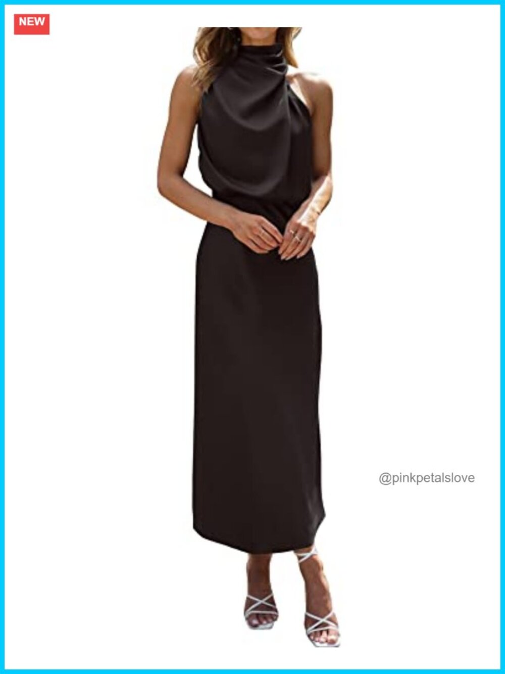Satin Mock Neck Sleeveless Maxi Formal Dress for Wedding Guest